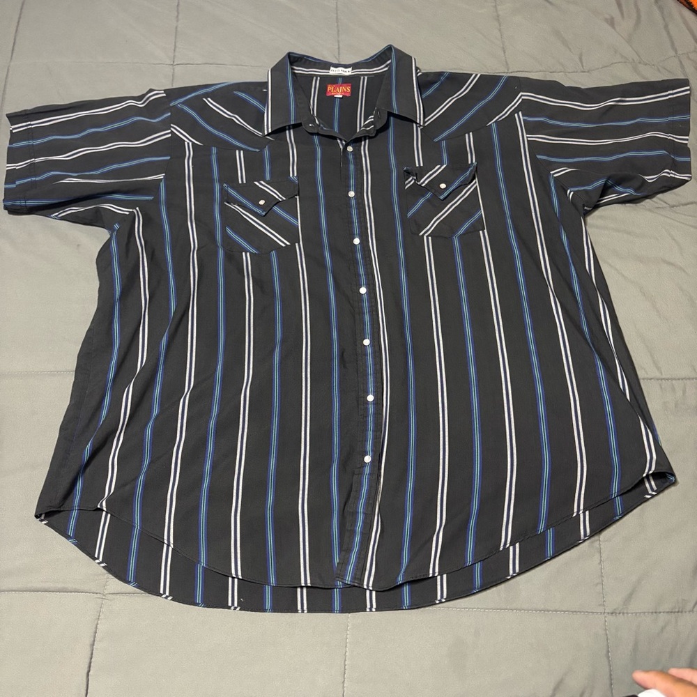 Ely PLAINS ‎ Men's Pearl Snap Shirt SHORT Sleeve Black Blue Stripe BIG MAN 3x